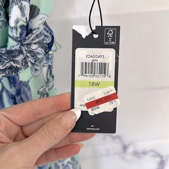 TOMMY HILFIGER Green Blue Floral Flutter Capelet Sleeve Midi Dress Size 18W - Picture 16 of 16